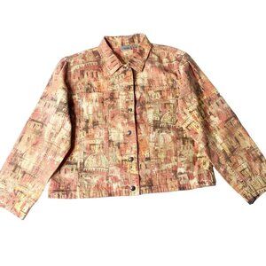 Chico’s Women's Rooftop Print Button Up Casual Cotton Denim Jacket Size 2